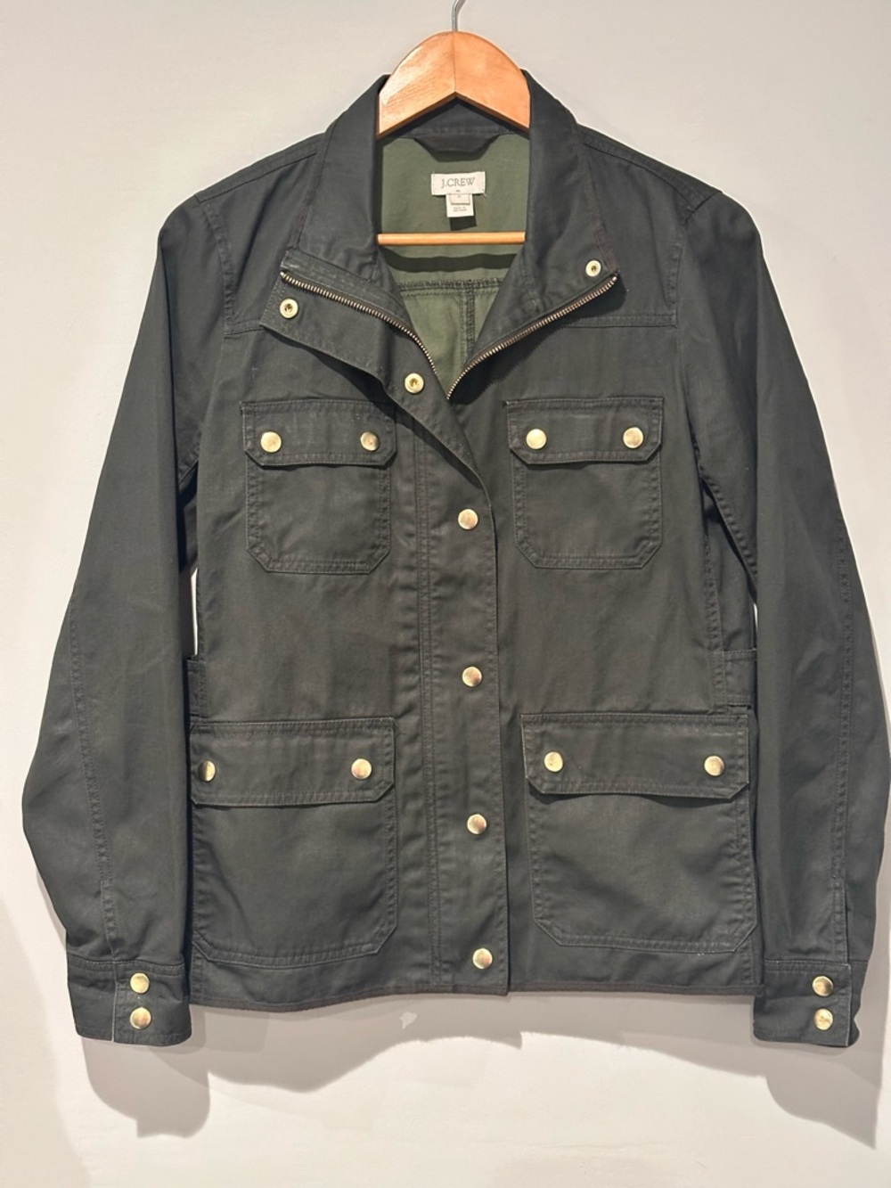 J.Crew Utility Jacket Women Small Olive Green Military Field Coat Cotton - Picture 2 of 8